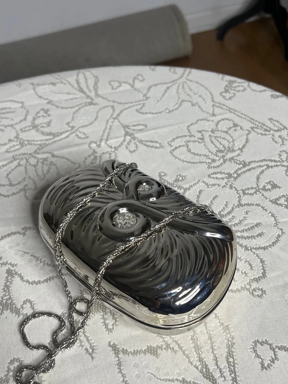 Vintage Le-Ann Metallic Silver Evening Clutch with Crystal Detail